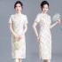 High-end Printed Mandarin Collar Cheongsam - Summer New Collection, Mid-length Short Sleeve Dress