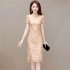 Stand Collar Cheongsam Dress, Slim-fit Midi Pencil Skirt, Accentuates the Figure