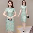 Stand Collar Cheongsam Dress, Slim-fit Midi Pencil Skirt, Accentuates the Figure