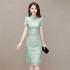 Stand Collar Cheongsam Dress, Slim-fit Midi Pencil Skirt, Accentuates the Figure