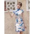 Silk Cheongsam/Qipao: Blue-and-White Porcelain Summer Style for Wome