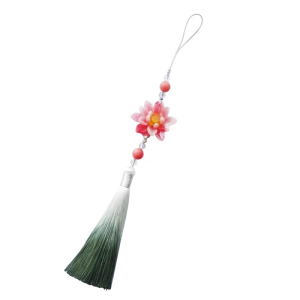 Traditional Chinese Qipao Pendant with Gradient Tassels and Lotus Flower Charm