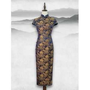 Mulberry Silk Traditional Full Open-Front Handmade Cheongsam Double-Layered Antique-Style Cheongsam