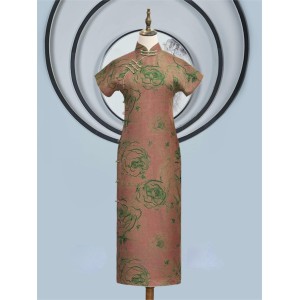 Red Cloud Chiffon Handcrafted Pure Silk Cheongsam with Graceful Antique Style