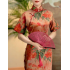 Satin handmade full open-front one-piece flat-cut qipao with single layer