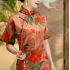Satin handmade full open-front one-piece flat-cut qipao with single layer