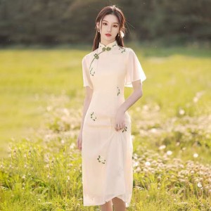 Improved Qipao Dress  - Summer High-waisted Dress with a Touch of  Chinese Style