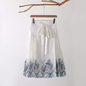 Artistic Chinese-Style Sash-Tie Mid-Length Ma Mian Skirt (Half-Dress)