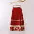Red New-Chinese-Style Ma Mian Skirt with Sash (Half-Length)
