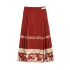 Red New-Chinese-Style Ma Mian Skirt with Sash (Half-Length)