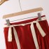 Red New-Chinese-Style Ma Mian Skirt with Sash (Half-Length)