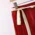 Red New-Chinese-Style Ma Mian Skirt with Sash (Half-Length)