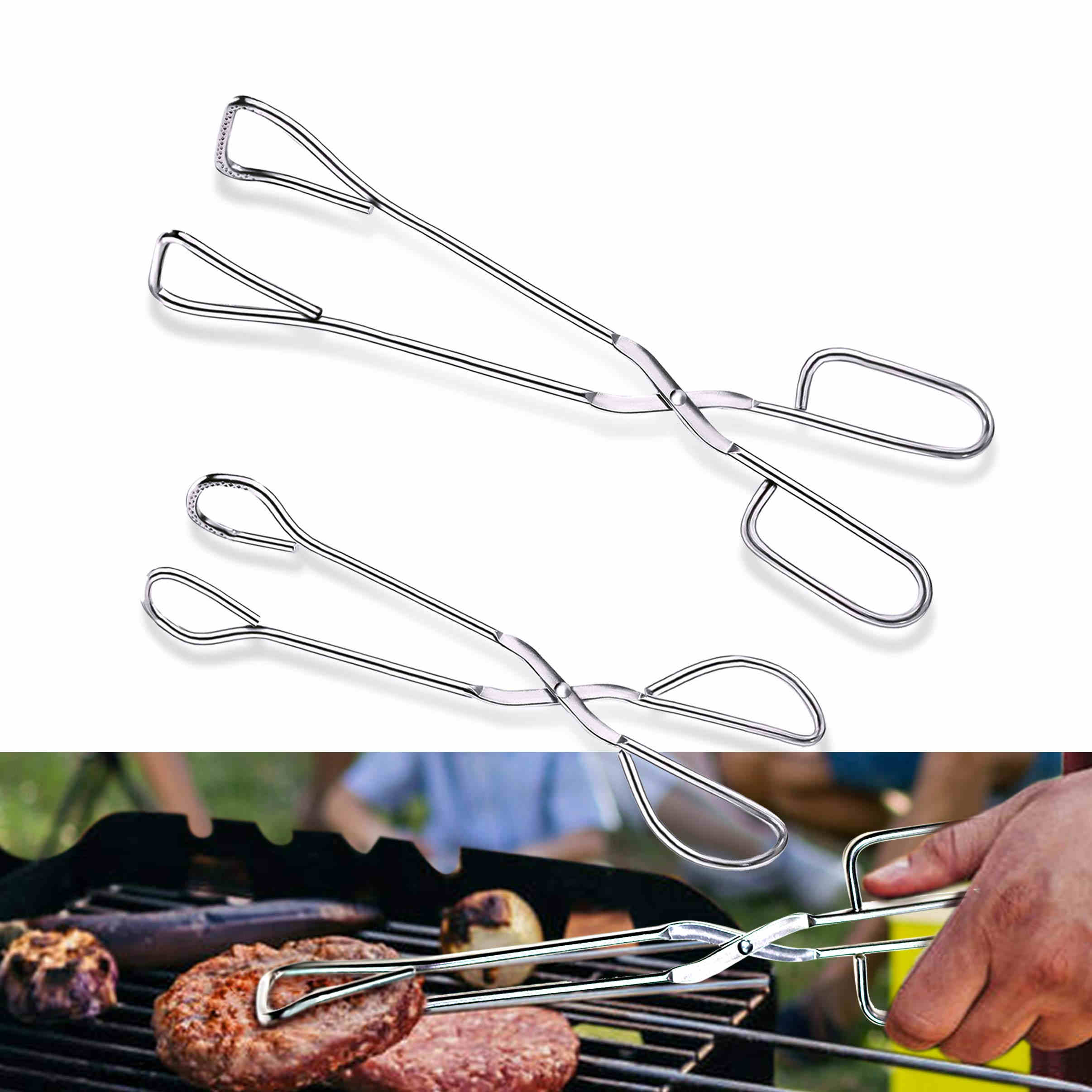 12 Steel BBQ Tongs Meat Food Clip Vegetable Clip Cake Handle G5A2